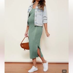 SHEIN Maternity Ribbed Dress in Sage Green with Side Slit-great for Easter